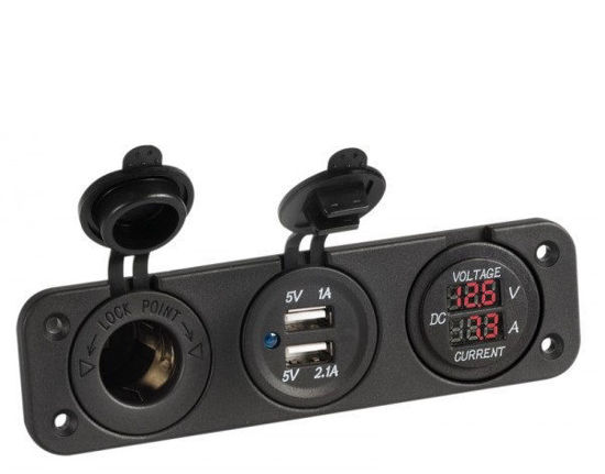 Slika Voltmetar/ Ampermetar sa utičnicom USB i utičnicom 12V